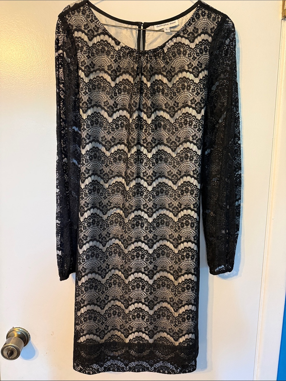 Christopher Deane Black Lace Overlay Sheath Dress